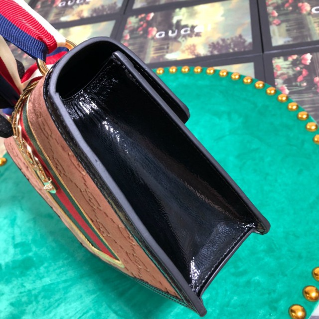 Gucci高仿專櫃女包 524405 古馳女士啡色天鵝絨 單肩包 斜挎包  gqy2685